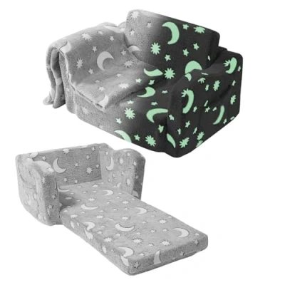 Abbildung von VEVOR Klappbarer Kindercouch Kindersofa 610 x 430 400 mm Kinderzimmer Softsofa, Spielsofa Kuschelecke 1 Kind, Kindersessel Kindermöbel Kinderstuhl Grau Schlafsesseln 20 kg Bettfunktion
