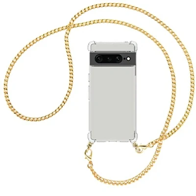 Abbildung von mtb more energy® Handykette kompatibel mit Google Pixel 7 Pro Metallkette (Gold) Smartphone Hülle zum Umhängen Anti Shock Full TPU Case