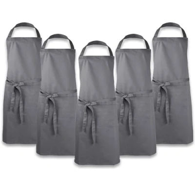 Abbildung von ZOLLNER 5er Set Kochschürze in grau robuste Grillschürze mit aufgenähten Taschen für Damen und Herren Baumwolle 75x100 cm Bindebänder waschbar bis 60C Oeko Tex® zertifiziert