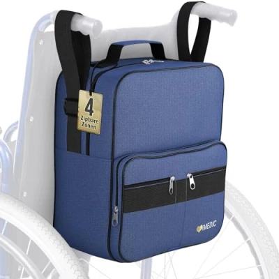 Abbildung von iMedic Deluxe Rollstuhltasche Rucksack für die Rückseite des Stuhls Aufbewahrungstasche elektrische Rollstühle &amp; Mobilitätsroller Langlebig geräumig Blau