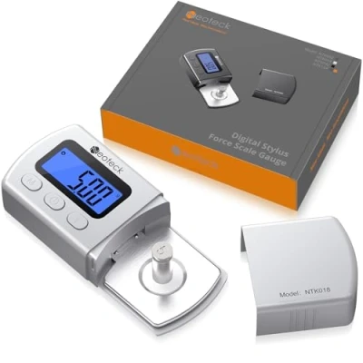 Abbildung von Neoteck Digital Tonarmwaage Turntable Stylus Force Scale Gauge Tester Prüfvorrichtung der Kraft vom Plattenspieler 0,01g Blaue LCD Hintergrundbeleuchtung für Tonarm des Plattenspielers Silber