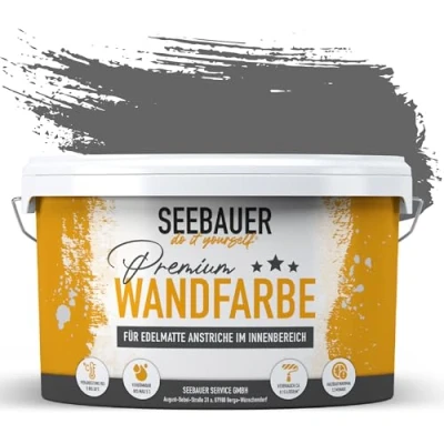 Abbildung von SEEBAUER diy Wandfarbe Grau 2,5L für Innen (No. 236 Graphite Grey) Edelmatte dunkelgraue Innenfarbe Grautöne sehr hohe Deckkraft Matt, Abwaschbar und Tropffrei
