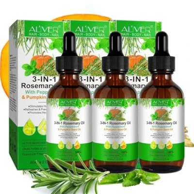 Abbildung von P Beauty 3x 3in1 Haaröl, mit Rosmarinöl, Pfefferminzöl &amp; Kürbiskernöl 60ml Öl für Haare, Wimpern Augenbrauen gesundes, glänzendes Haar dichte Haarpflege Kopfhautpflege