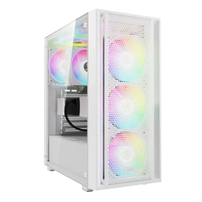 Abbildung von GAMDIAS Aura GC2 Elite ARGB ATX Gaming Midi Tower PC Gehäuse, 4 x 120 mm Lüfter, High Airflow Mesh Front Panel, Werkzeuglose Installation Tempered Glass Side Motherboard Sync, Weiß