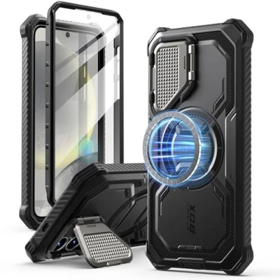 Abbildung von i Blason Armorbox für Samsung Galaxy S25 Plus Hülle Magsafe mit Kameraschutz Bumper Case 360 Grad Handyhülle Robust Schutzhülle Displayschutz und Ständer 2025 (Schwarz)