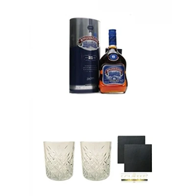 Abbildung von Appleton Estate Extra 21 Jahre Jamaika Rum 0,7 Liter + Glas 1 Stück Schiefer Glasuntersetzer eckig ca. 9,5 cm Ø 2