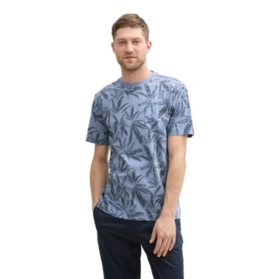 Abbildung von TOM Tailor Tshirt print, Herren, Größe: Small, Dove blue tonal leaf design