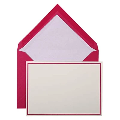 Abbildung von G.Lalo Lalo 32615L Karten Set Vergé de France (25% Hadern mit 10 Papier 300 g, 107 x 152 mm, Farbrand himbeer, Umschläge, weiß gefüttert, 114 162 1 Pack)
