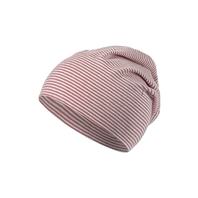 Abbildung von Sterntaler GOTS Beanie Ringel Erstlingsmütze aus Singlejersey (Bio) gestreift anschmiegsame Unisex Mütze variabel tragbar Baby und Kinder Übergangsmütze, samtrosa, Größe 35