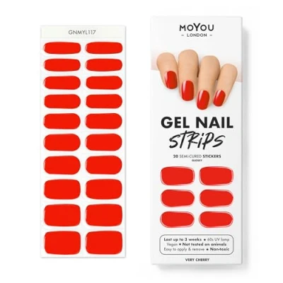 Abbildung von MOYOU LONDON Halbgehärtete UV Gel Strips 20 Stück Nagelfolien Härtend für Maniküre in Salonqualität Very Cherry