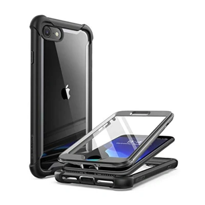 Abbildung von i Blason Transparent Hülle für iPhone SE 2022 /2020, 8 / 7 Handyhülle Bumper Case 360 Grad Schutzhülle [Ares] mit Displayschutz, Schwarz