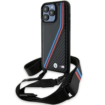 Abbildung von CG Mobile BMW BMHCP15L23PSVTK Hülle für iPhone 15 Pro 6.1&quot; Schwarz hardcase M Edition Carbon Tricolor Lines &amp; Strap