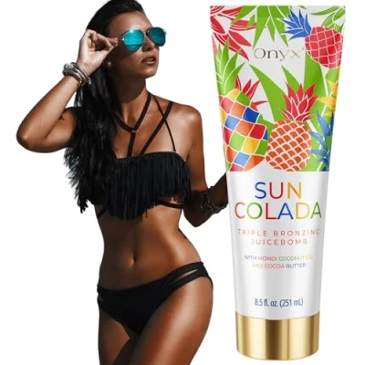 Abbildung von Onyx Suncolada Solarium Creme &amp; Sonnen Bronze Lotion Bräunungsbeschleuniger mit Happy Skin Formel Sonnenbank für Schnelle Bräune Duft nach Ananas Pflegende Body