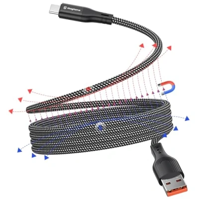 Abbildung von Magtame magnetisches USB C Kabel, gewickeltes A zu 1M einziehbares Nylon geflochtenes Typ Schnellladekabel, Kabel kompatibel mit Samsung