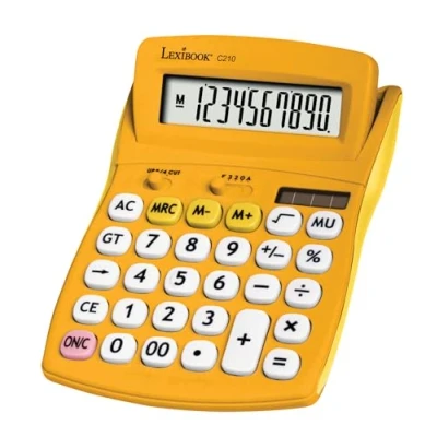 Abbildung von Lexibook FRUITIES® Tischrechner mit neigbarem Display, 10 stellig, Grund und erweiterte Funktionen, Große Tasten, Solar Batteriebetrieb, Gelb, C210D