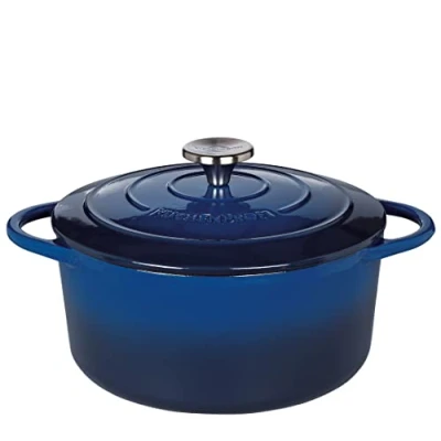 Abbildung von Küchenprofi Gusseisen Bräter mit Deckel, blau/innen schwarz , 24 cm, Schmortopf, Auflaufform, Dutch Oven, Brotbacktopf, emailliert, für alle Herdarten(inkl. Induktion), zum Schmoren,Backen,Braten