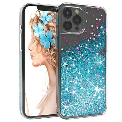 Abbildung von EAZY CASE Hülle kompatibel mit iPhone 12 Pro Max Schutzhülle Flüssig Glitzer, Handyhülle, Schutzhülle, Back Cover Glitter Flüssigkeit, TPU/Silikon, Transparent/Durchsichtig, Blau