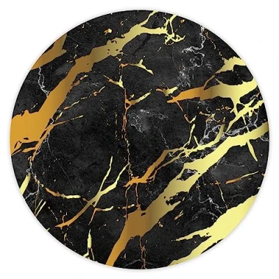 Abbildung von Mauspad Marmor Look I Ø 22 cm rund Schwarz Gold Mousepad in Standard Größe, rutschfest schlicht modern Stein Optik Granit dv_689