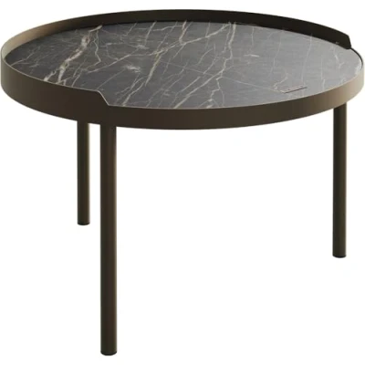 Abbildung von Couchtisch Torell 50x50 cm Keramik Laminam®Noir Desir Braun Metallrahmen Effektfinish Titan