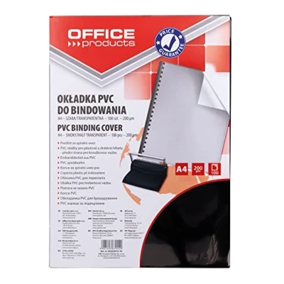 Abbildung von OFFICE PRODUCTS 20222015 10 Deckblätter Einbanddeckel zum Binden/ 100 Stück/Grau Transparent PVC/Klarsichtfolie/DIN A4 / Stärke 200 Mikron/für Plastikbindung und Drahtbindung