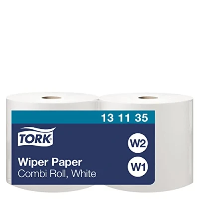 Abbildung von Tork 130040 Starke Mehrzweck Papierwischtücher für W1 Bodenständer und Wandhalter System / 2 lagige Papierrolle in Weiß Premium Qualität 1 x 510 m