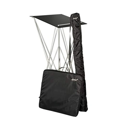 Abbildung von Spider Pult Stehpult klappbar in schwarz mit Transporttaschen Acryl Pultplatte 49 x cm 105 Stehhöhe leichtes, faltbares Rednerpult Schreibpult aus stabilem Aluminium und