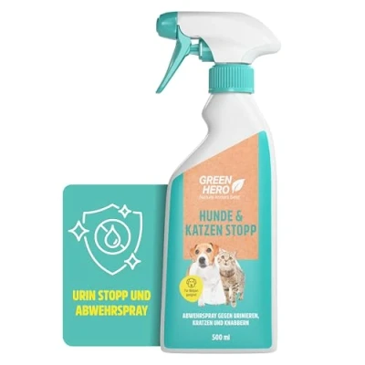 Abbildung von Green Hero Hunde &amp; Katzen Stopp 500ml gegen Urinieren Hundeschreck, Schreck Spray auch als Kratz Knabberschutz Hundeabwehrspray Innen Außenanwendung Mit Eukalyptus Citriodora Öl