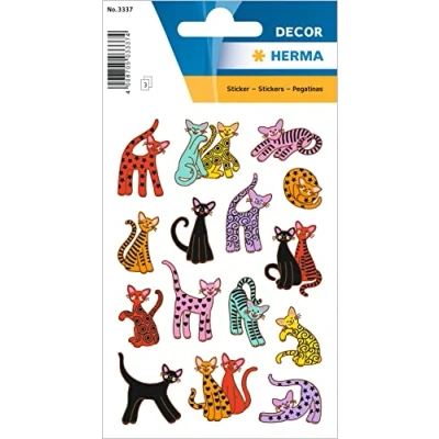 Abbildung von HERMA 3337 Aufkleber Katzen klein, 45 Stück, Tiere Sticker mit abstrakt Motiv, Kinder Etiketten für Fotoalbum Tagebuch Poesiealbum Scrapbooking Geburtstag Dekoration Briefe DIY Basteln