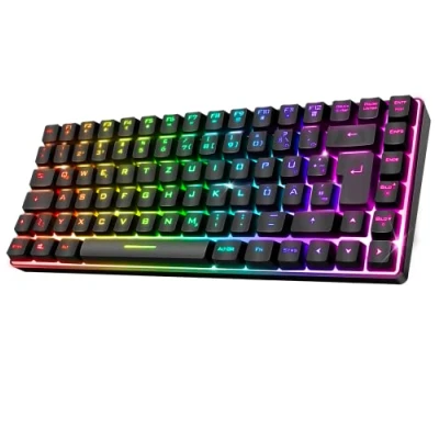 Abbildung von SPIRIT OF GAMER Kabellos Bluetooth Gaming Tastatur Keyboard TKL RGB QWERTZ 65% Semi Mechanische Tasten mit Hintergrundbeleuchtung Davon 25 Anti Ghosting Kompatibel PC Smartphone &amp; Tablet