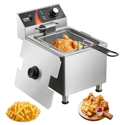 Abbildung von VEVOR kommerzielle Fritteuse, 3100W elektrische Aufsatzfritteuse mit Korb und höhenverstellbaren Füßen, 9 L Edelstahl Einölfritteuse Temperaturregelung Überhitzungsschutz, für Restaurant Café Bar