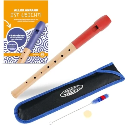 Abbildung von Classic Cantabile Blockflöte Pivella C Sopran aus Ahornholz mit Kopf Kunststoff, dadurch ideal für Einsteiger Inkl. Schule, Etui, Grifftabelle, Wischerstab und Korkfett, Sopran, (deutsch)