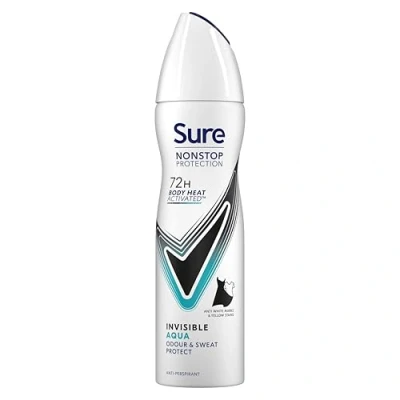 Abbildung von Sure Invisible Aqua Nonstop Protection Deospray, das vor weißen Flecken und gelben schützt, Anti Transpirant Deodorant Aerosol 72h Schutz Schweiß Geruch, 6 Stück