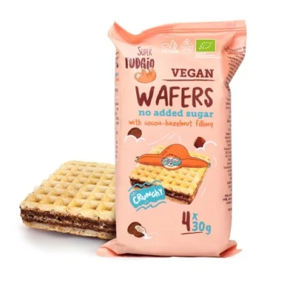 Abbildung von SUPER FUDGiO BIO Waffeln mit Kakao und Haselnusscreme ohne Zucker Palmöl Vegan 120g (4x30g)