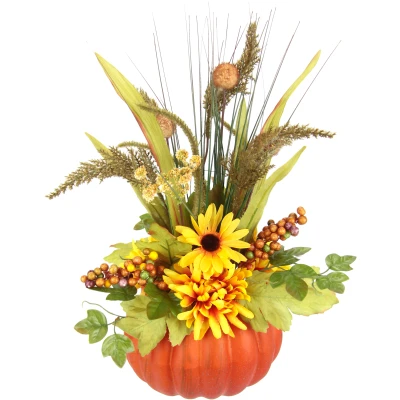 Abbildung von I.GE.A. Kunstblume &quot;Gesteck aus Dahlien Beeren Gräsern im Kürbis&quot;, Arrangement mit künstlichen Blumen Dekoblumen Herbstdeko