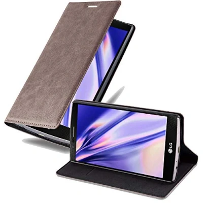 Abbildung von Cadorabo Hülle kompatibel mit LG G4 / Plus aus Premium Kunst Leder Flip Klappbare Stoßfeste Magnetische [Standfunktion] [Kartenfächern] Cover für Tasche in Braun