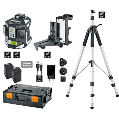 Abbildung von Umarex Laserliner X3 Laser Pro Professionelle Kreuzlinienlaser (dreidimensionaler Laser, horizontal + vertikal, Lasermessgerät mit Akku, Lotfunktion, integrierter Handempfänger Modus)