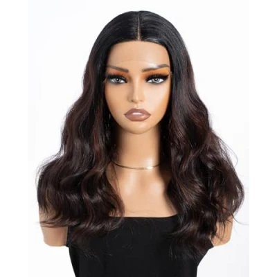 Abbildung von Style Icon Perücke mit Filmansatz 44cm Lace Front Wigs Curly Wellige Perücken für Frauen Mittelscheitel Kunstfaser synthetische Faser 130% Dichte (Schwarz gemischt Braun)