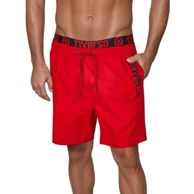 Abbildung von riverso Badehose Herren Regular Fit RIVBobby Badeshorts Sporthose Schwimmhose Shorts Kurze Hosen Print Elastischer Bund Rot M, Größe:M, Farbe:Cherry Red Black