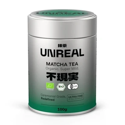 Abbildung von UNREAL® 100g Ceremonial Bio Matcha 100% Japanischer Zeremonieller Grüntee Premium Qualität aus Shizuoka Für Tee, Latte &amp; Smoothies Besonders fein vermahlen