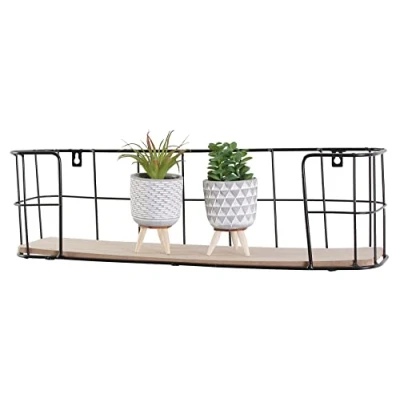 Abbildung von Wandregal 55x15cm Ablage Metall Holz Natur Schwarz Metallregal Regal Modern Industrie Stil Hängeregal Wanddeko
