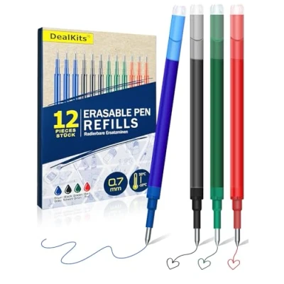 Abbildung von 12x Radierbare Ersatzminen, DealKits 0.7mm Gelschreibermine Kompatibel mit Pilot FriXion Ball &amp; Clicker Eberhard Faber, Ersatzmine für Gelstift Radierbar, 400m Schreiblänge, BlauSchwarzRotGrün