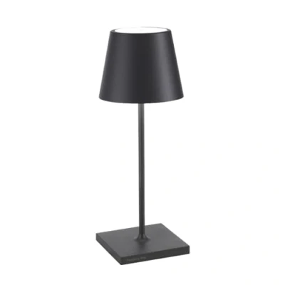 Abbildung von Zafferano Poldina Pro Mini Dimmbare LED Tischlampe aus Aluminium, Schutzart IP54, Verwendung im Innen /Außenbereich, Kontaktladestation, H30cm, EU Stecker (Dunkelgrau)
