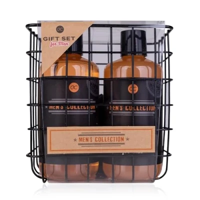 Abbildung von Accentra Geschenkset MEN&#039;S COLLECTION in Drahtkorb, inkl. 300ml Body Wash, Shampoo, 15g Netzschwamm, Nagelbürste, Duft: Birke &amp; Zeder braun