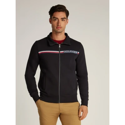 Abbildung von Tommy Hilfiger Chest Stripe ZIP Through Sweatjacke, Herren, Größe: Large, Black
