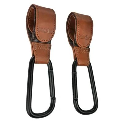 Abbildung von Babies1st Kinderwagen Haken, Kinderwagenhaken, Karabiner Befestigung für Wickelrucksack 2er Pack, Lederimität Braun