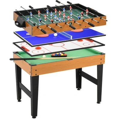 Abbildung von 4 in 1 Multigame Spieletisch, Partyspieltisch mit Tischtennis Stahl, Naturholz