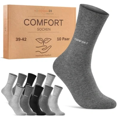 Abbildung von Comfort Socken ohne Gummibund &amp; Naht für Damen Herren (10 Paar) Gesundheitssocken Gummi mit Komfortbund 70209T (Schwarz Grau 39 42)