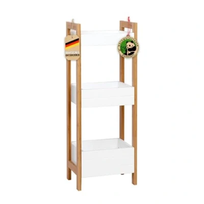 Abbildung von Floordirekt 3 Etagen Bambus Badregal Texas Weiß Modernes Regal für Badezimmer, &amp; Holzoptik, Badablage