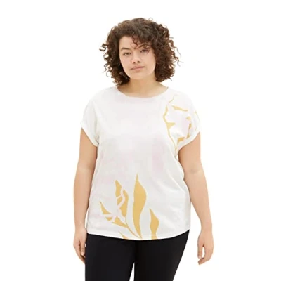 Abbildung von TOM TAILOR Damen 1037312 Plussize T Shirt mit Muster, 10315 Whisper White, 46