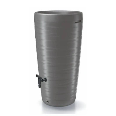 Abbildung von Spetebo Design Regentonne 240 L mit Wasserhahn grau Regentank Pflanzschale als Deckel Kunststoff Wasser Tonne Regen Tank Blumen Pflanzen Kübel wetterfest frostsicher
